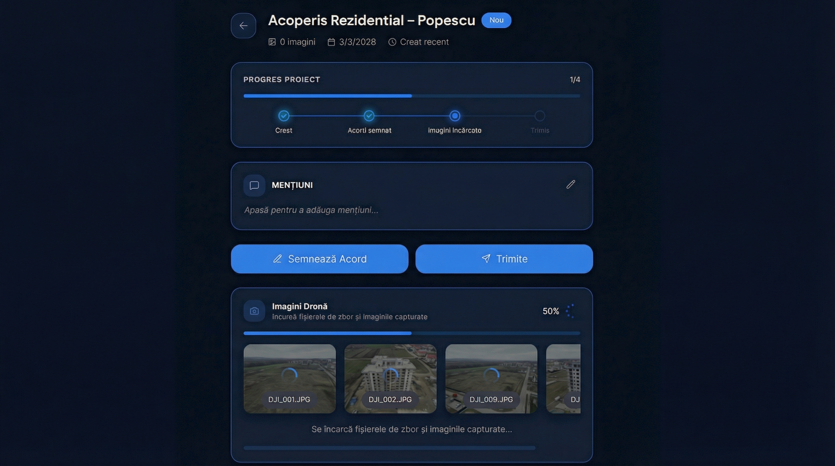 Interfața de upload a platformei AirQuote